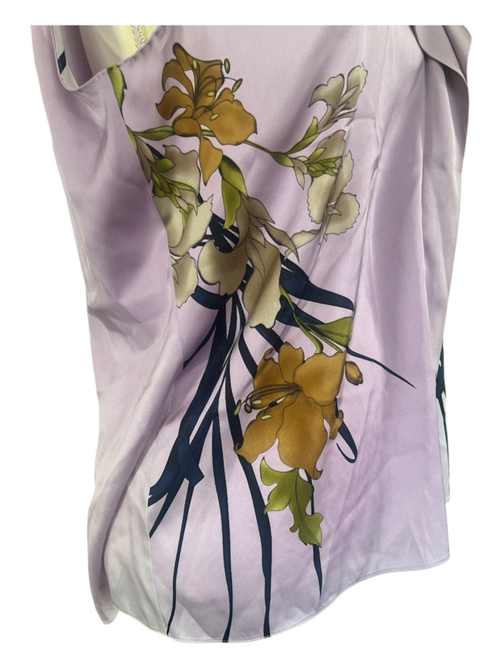 Elie Tahari Floral Silk Ruffle Neck Lavender Blouse Size Large - Picture 4 of 8